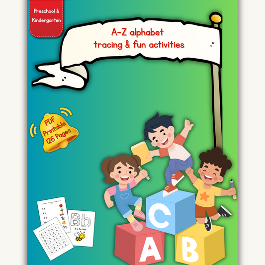 “A–Z alphabet tracing and activities workbook for preschool and kindergarten, instant download PDF”
