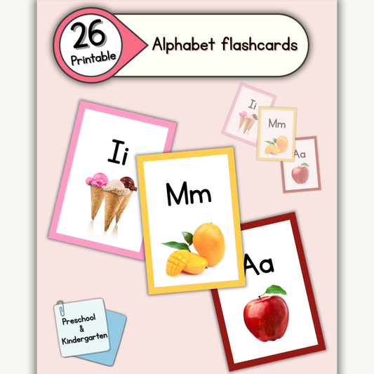Printable alphabet flashcards for preschool and kindergarten